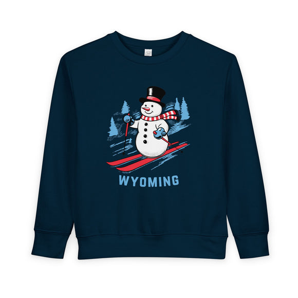 Wyoming Toddler Sweatshirt - Skiing Snowman Wyoming Toddler Crewneck Sweatshirt