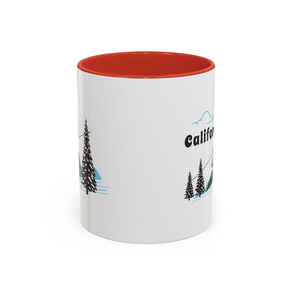 California Retro Snow Skiing Mountain 11 oz Mug, Ski Lodge Decor Coffee Cup, Mountain Gondola Lover Gift, Retro Skiing Mug