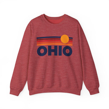 Buy heather-sport-scarlet-red Ohio Sweatshirt Retro Sun Unisex - Vintage Ohio Inspired Warm Pullover Jumper