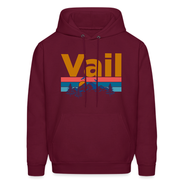 Vail, Colorado Hoodie - Retro Mountain & Birds Vail Hooded Sweatshirt - burgundy
