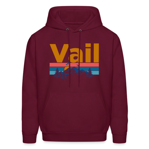 Vail, Colorado Hoodie - Retro Mountain & Birds Vail Hooded Sweatshirt - burgundy