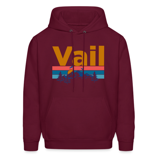 Vail, Colorado Hoodie - Retro Mountain & Birds Vail Hooded Sweatshirt - burgundy