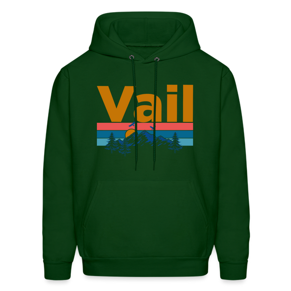 Vail, Colorado Hoodie - Retro Mountain & Birds Vail Hooded Sweatshirt - forest green