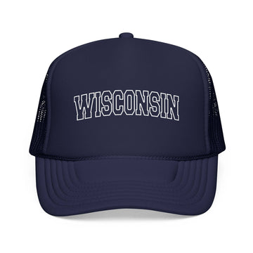 Kids Wisconsin Trucker Hat Vintage College Foam Mesh on white background