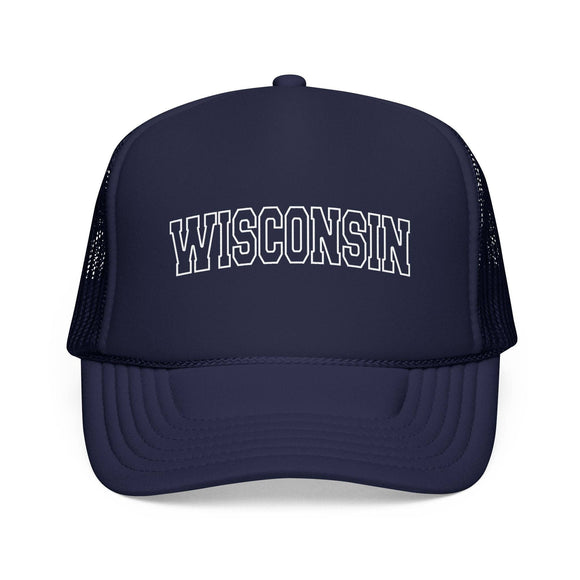 Kids Wisconsin Trucker Hat Vintage College Foam Mesh on white background