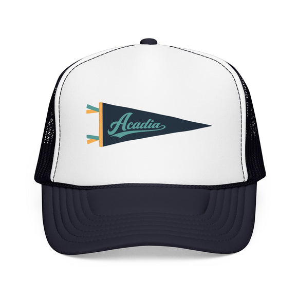 Acadia National Park Pennant Trucker Hat — Vintage Foam Mesh Cap