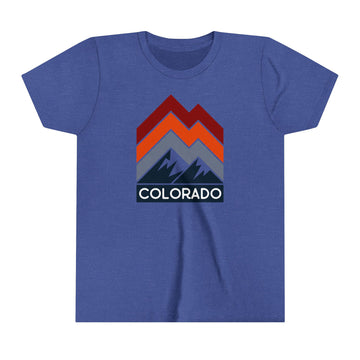 Buy heather-true-royal Colorado Youth Shirt - Retro Mountain Colorado Kid's T-Shirt - Chevron Peaks