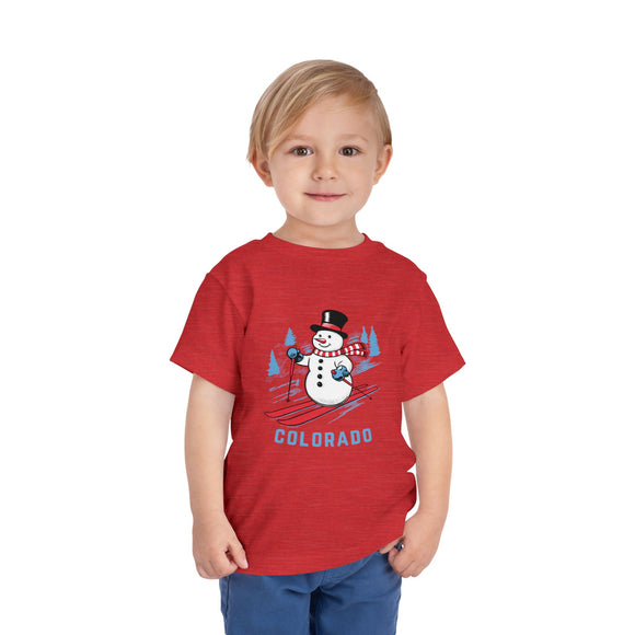 Colorado Toddler Skiing Snowman Graphic Tee - Kids Colorado T-Shirt
