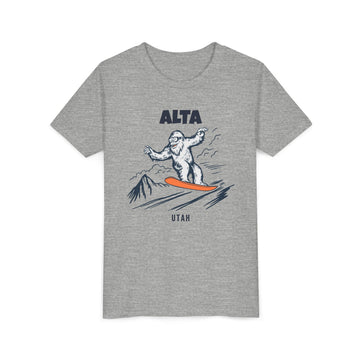 Buy athletic-heather Alta, Utah Yeti Snowboard Youth Tee - Kids Skiing Shirt