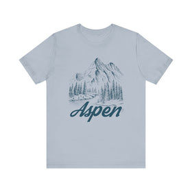 Buy light-blue Aspen, Colorado Graphic Tee - Mountain Illustration Aspen T Shirt