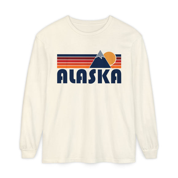Alaska Long Sleeve T-Shirt Retro Mountain, Unisex Alaska Unisex Garment-dyed Long Sleeve T-Shirt