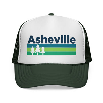 Buy dark-green Asheville, North Carolina Retro Trees Trucker Hat - Vintage Style Asheville Cap