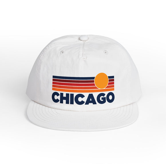 Chicago, Illinois retro sunset Surf Cap | vintage striped sun state hat