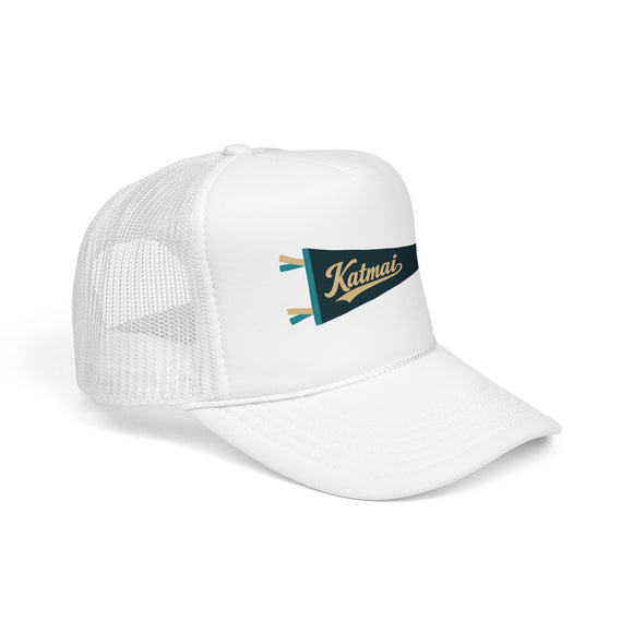Katmai National Park Pennant Trucker Hat — Vintage Foam Mesh Cap
