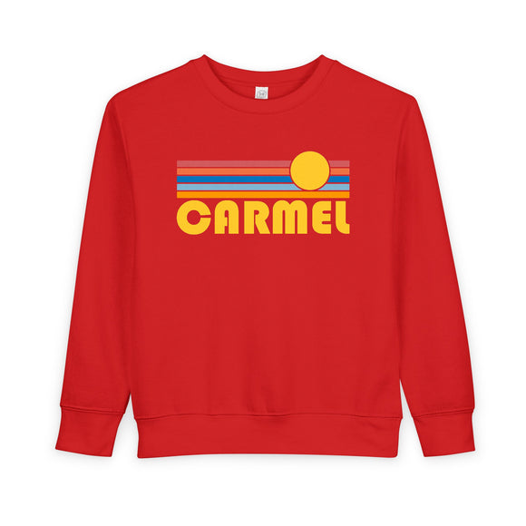 Carmel By The Sea, California Toddler Sweatshirt - Retro Sun Carmel By The Sea Toddler Crewneck Sweatshirt