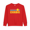 Carmel By The Sea, California Toddler Sweatshirt - Retro Sun Carmel By The Sea Toddler Crewneck Sweatshirt