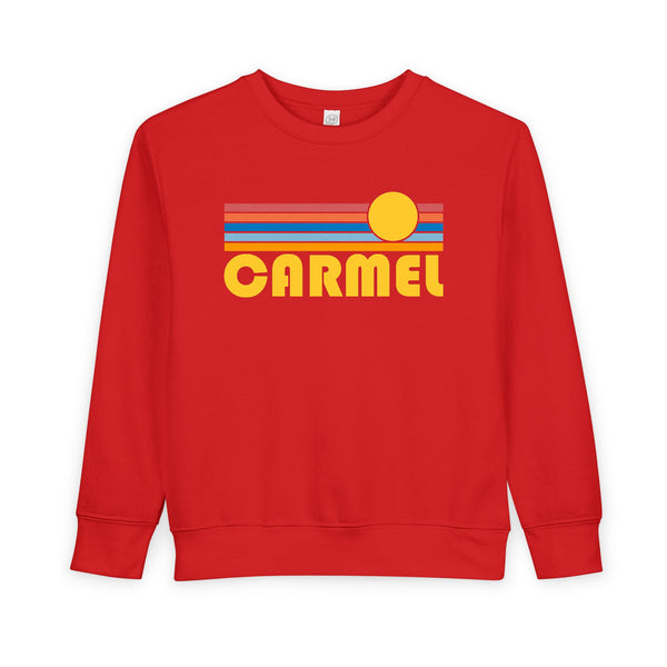 Carmel By The Sea, California Toddler Sweatshirt - Retro Sun Carmel By The Sea Toddler Crewneck Sweatshirt