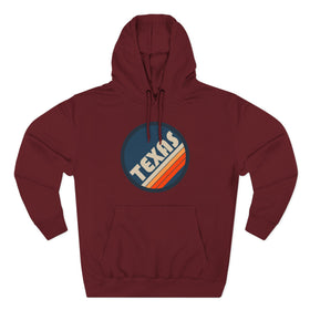 Buy burgundy Premium Texas Retro Circle Hoodie — Vintage 70s Striped Logo Pullover