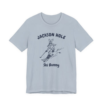 Buy light-blue Jackson Hole, Wyoming Ski Bunny T‑Shirt — Retro Skiing Graphic Tee