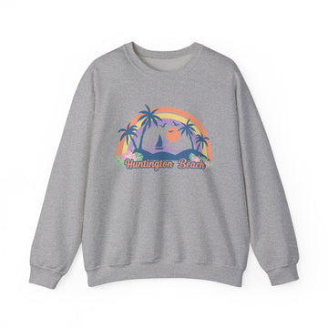 Buy sport-grey Huntington Beach, California Sweatshirt - Unisex Retro Beach Crewneck Huntington Beach Sweatshirt