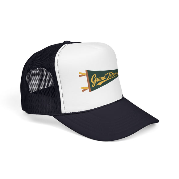 Grand Teton National Park Pennant Trucker Hat — Vintage Foam Mesh Cap
