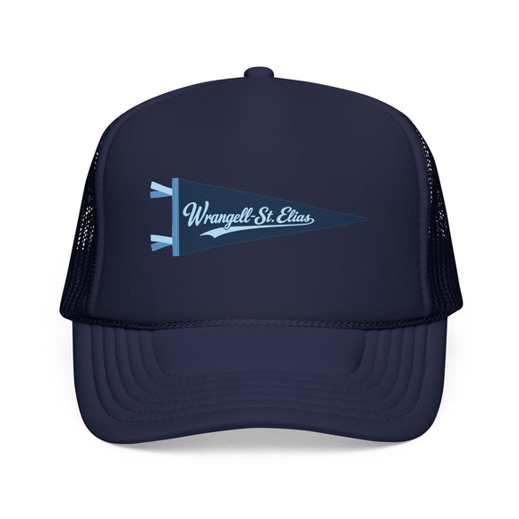 Wrangell-St Elias National Park Pennant Trucker Hat — Vintage Foam Mesh Cap