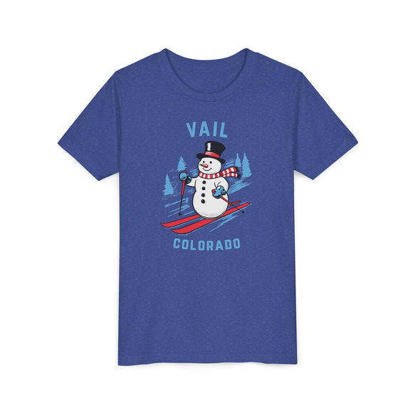 Vail, Colorado Youth Skiing Snowman Tee - Kids Vail T Shirt