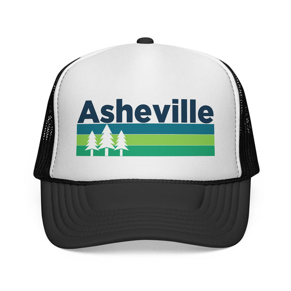 Asheville, North Carolina Retro Trees Trucker Hat - Vintage Style Asheville Cap