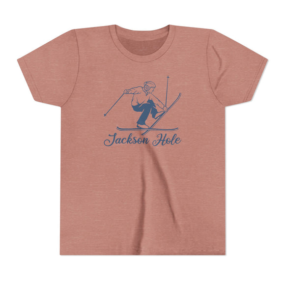 Jackson Hole, Wyoming Youth Vintage Snow Ski Graphic Tee - Kids Jackson Hole T Shirt