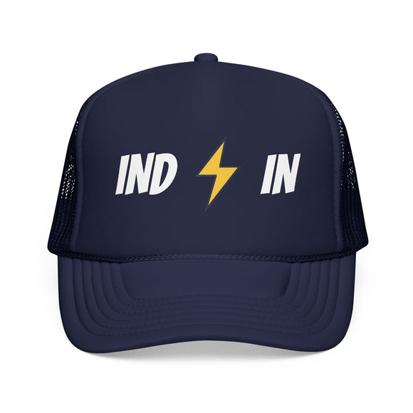 Indianapolis, Indiana Retro Trucker Hat - Lightning Foam Cap - Lightning Black