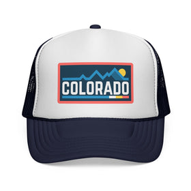 Buy dark-navy Colorado Retro Mountains Trucker Hat - Vintage Style Colorado Cap