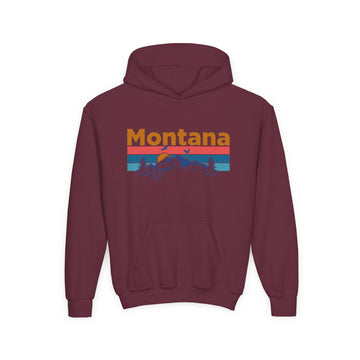 Buy maroon Montana Youth Hoodie - Mountain Sunset Montana Youth Sweatshirt