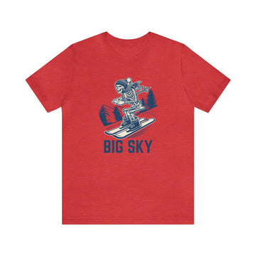 Buy heather-red Big Sky, Montana T-Shirt - Skeleton Skier Unisex Big Sky Shirt