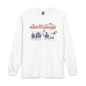 North Conway, New Hampshire Après-ski Long Sleeve Shirt - Mountain Retro Skiing - 0