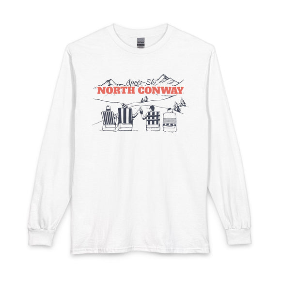 North Conway, New Hampshire Après-ski Long Sleeve Shirt - Mountain Retro Skiing
