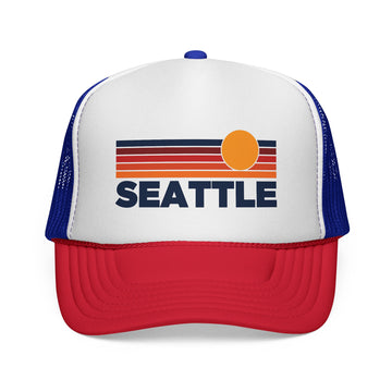 Seattle, Washington Retro Sun Trucker Hat - Vintage Style Seattle Cap