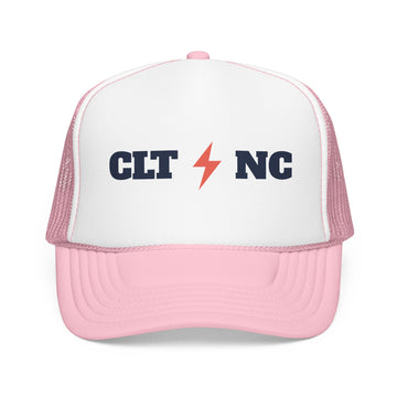 Buy light-pink-white Charlotte, North Carolina Retro Trucker Hat - Lightning Foam Cap - Lightning