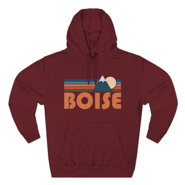 Buy burgundy Boise, Idaho Hoodie - Retro Mountain Unisex Sweatshirt