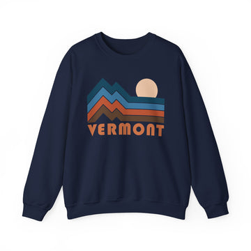 Buy navy Vermont Sweatshirt Retro Mountains, Vermont Unisex Graphic Crewneck