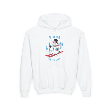 Stowe, Vermont Youth Hoodie - Skiing Snowman Kids Stowe Hooded Sweatshirt