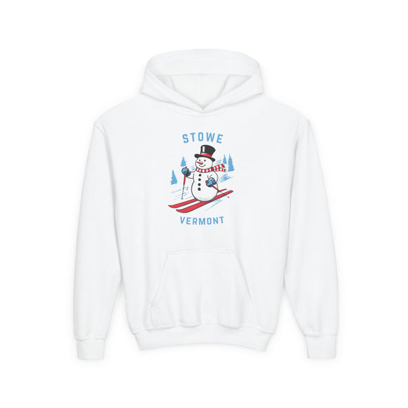 Stowe, Vermont Youth Hoodie - Skiing Snowman Kids Stowe Hooded Sweatshirt
