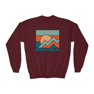 Buy maroon Missoula, Montana Youth Sweatshirt - Unisex Kid's Missoula Crewneck Sweatshirt