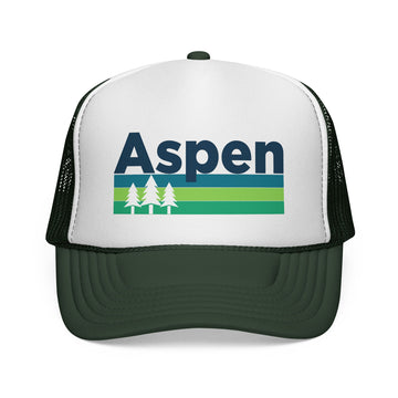 Buy dark-green Aspen, Colorado Retro Trees Trucker Hat - Vintage Style Aspen Cap