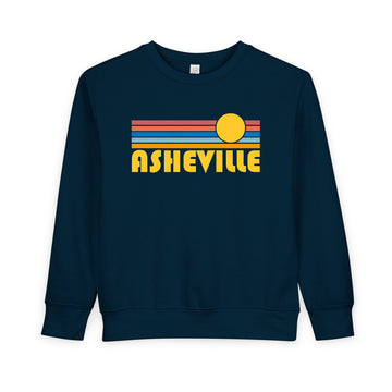 Buy navy Asheville, North Carolina Toddler Sweatshirt - Retro Sun Asheville Toddler Crewneck Sweatshirt
