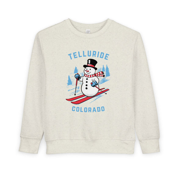 Telluride, Colorado Toddler Sweatshirt - Skiing Snowman Telluride Toddler Crewneck Sweatshirt