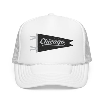 Buy white Chicago Pennant Trucker Hat — Vintage City Pride Foam Cap