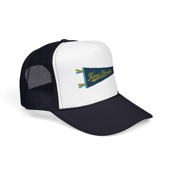 Kenai Fjords National Park Pennant Trucker Hat — Vintage Foam Mesh Cap