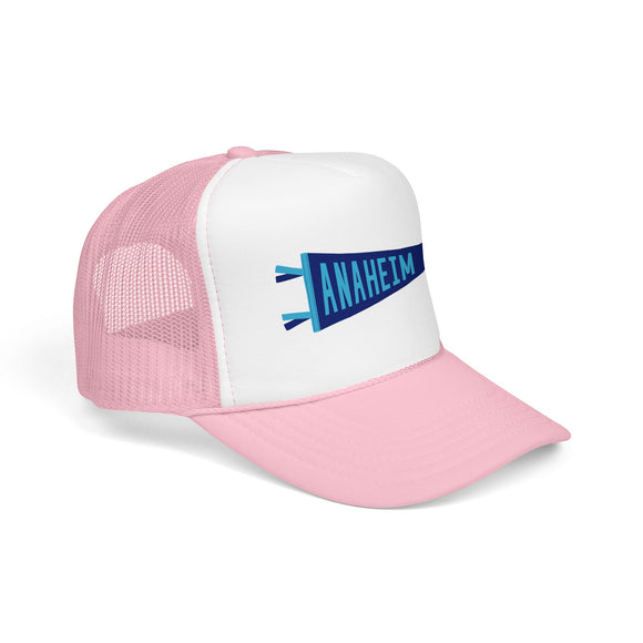 Anaheim, California Pennant Trucker Hat — Retro Flag Foam Cap