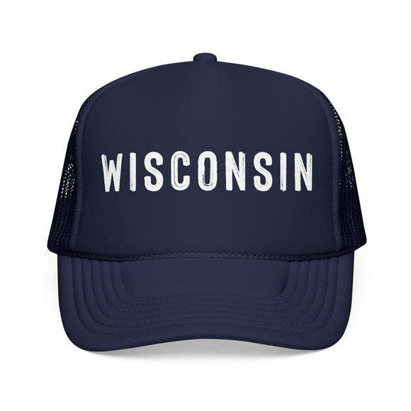 Wisconsin Trucker Hat - Wisconsin Cap - Block Letter Navy