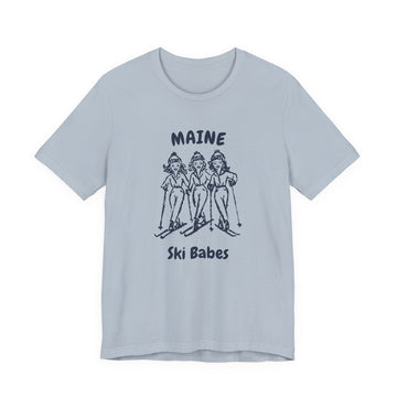 Buy light-blue Maine Ski Babes T‑Shirt — Retro Skiing Graphic Tee